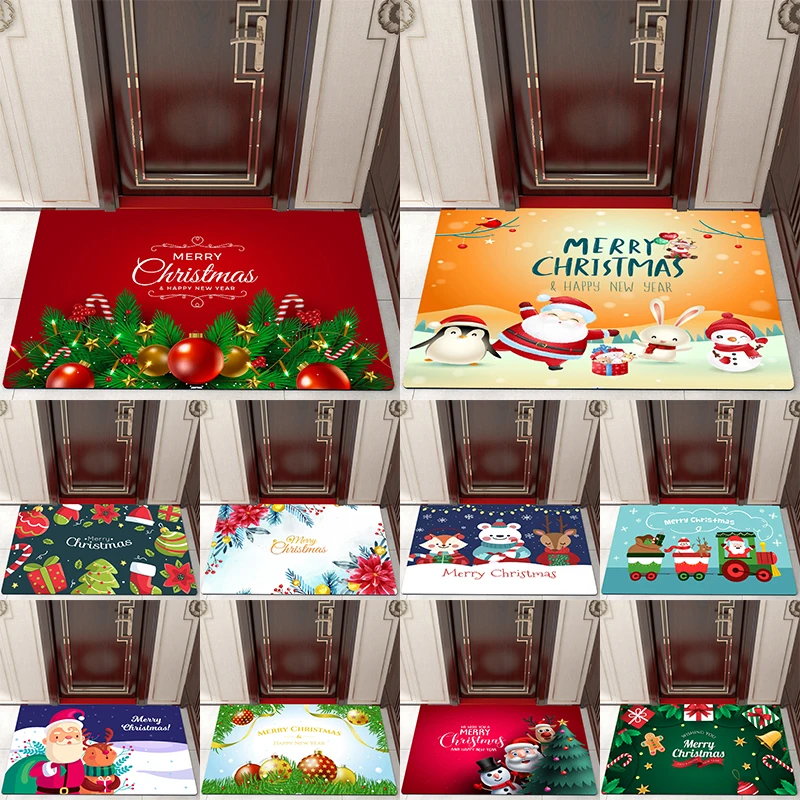 

Merry Christmas Holiday Decoration Entrance Door Mat Welcome Bathroom Kitchen Non-Slip Floor New Year Home