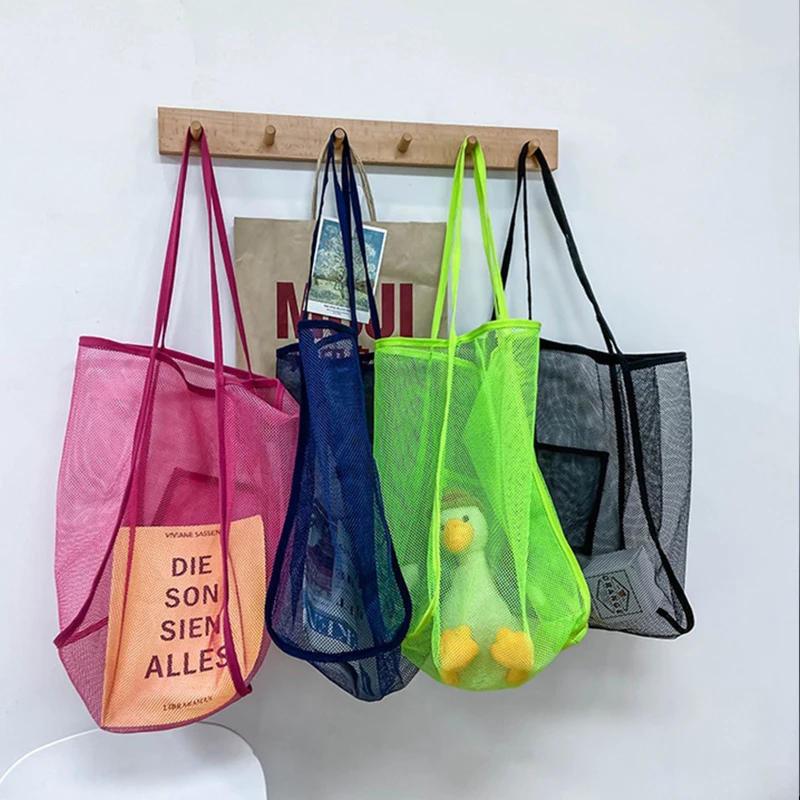 Women's Shoulder Bag Transparent Mesh Totes Net Beach  Large Capacity Handbag Foldable Fruit Grocery Fashion Armpit Shopping Bag