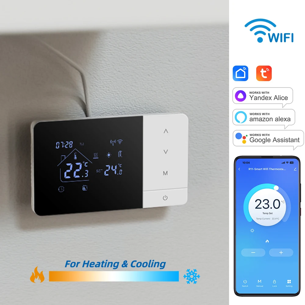 Thermostat WiFi intelligent Tuya pour chaudière à gaz, chauffage/refroidissement alimenté par batterie/USB, fonctionne avec Alexa Google Home
