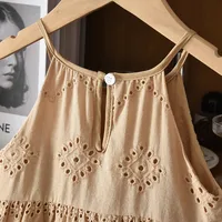 Robe coréenne pour filles 2026, couleur unie, dentelle ajourée, bretelles, en coton uni, vêtements d'été pour filles 5