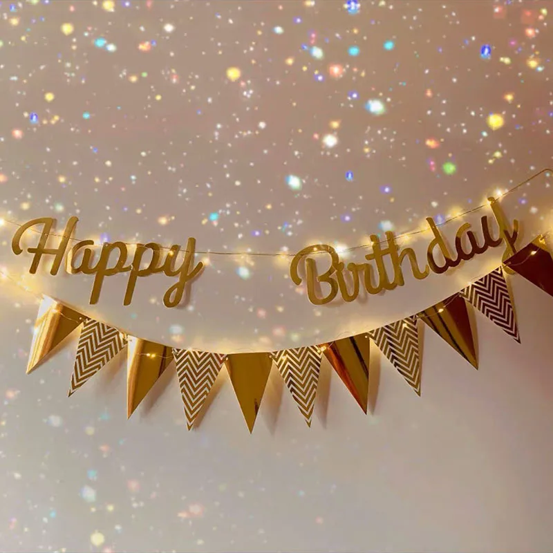 Party Decorations Multi Themes DIY Colored Lights Happy Birthday Banner Decorations Photo Booth Happy Birthday Bunting String Lights Flags Set party decorations