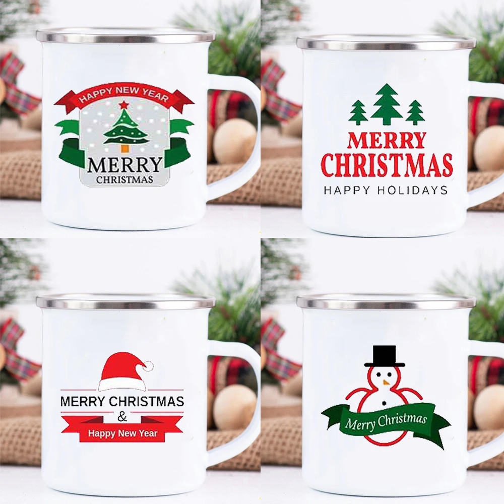 

Snowman Christmas Tree Deer Print Mugs Enamel Coffee Mug Handle Beer cup Merry Christmas cups Party Drink Juices Xmas Eve Gifts