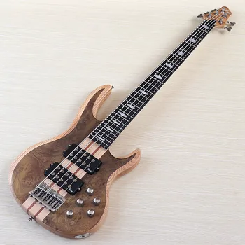 High Grade Active 5 string Electric Bass Guitar Tree Burl Top 43 Inch Natural Bass Guitarra With High Quality Pickup