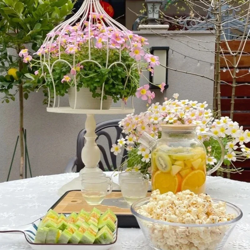 Outdoor Wrought Iron Flower Stand Birdcage Pot Holder Gardening Tray Decorative Ornaments Metal Plant Stand Garden Display
