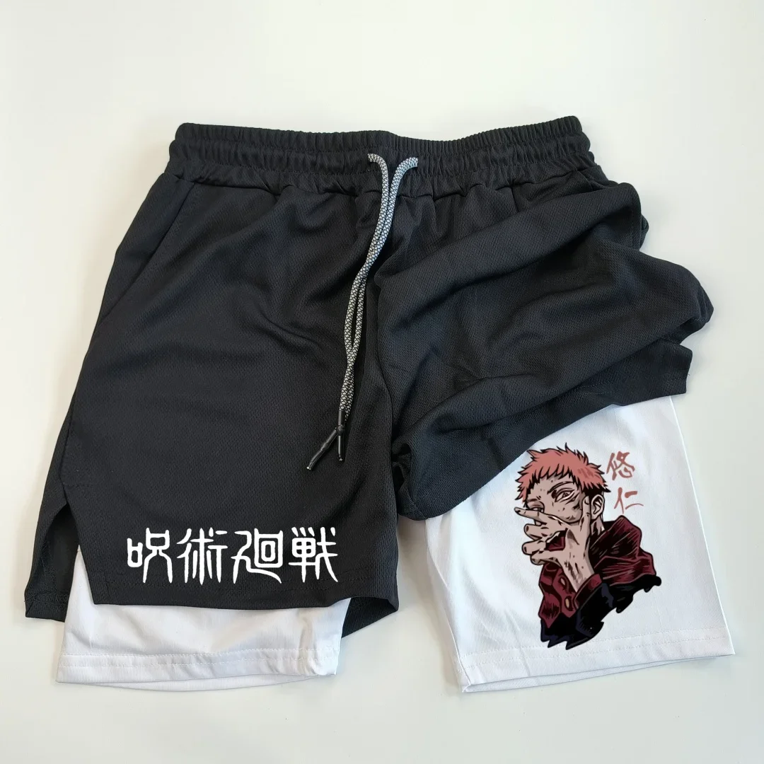 Itadori Yuji 2 in 1 Compression Shorts for Men Anime Jujutsu Kaisen Performance Shorts Basketball Sports Gym Shorts with Pockets 3