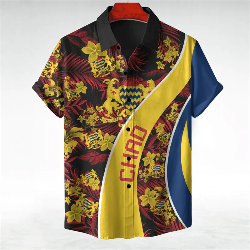 

Chad Flag Map 3D Print Shirts For Men Clothes Casual Hawaiian Shirt National Emblem Lapel Blouse Coat Of Arms Short Sleeve Tops