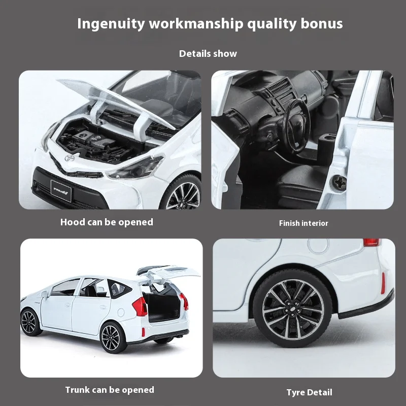 1:32 Toyota Prius Alloy Car Toy Diecast with Sound & Light Features - Pull Back Action Collectible Display Ornament