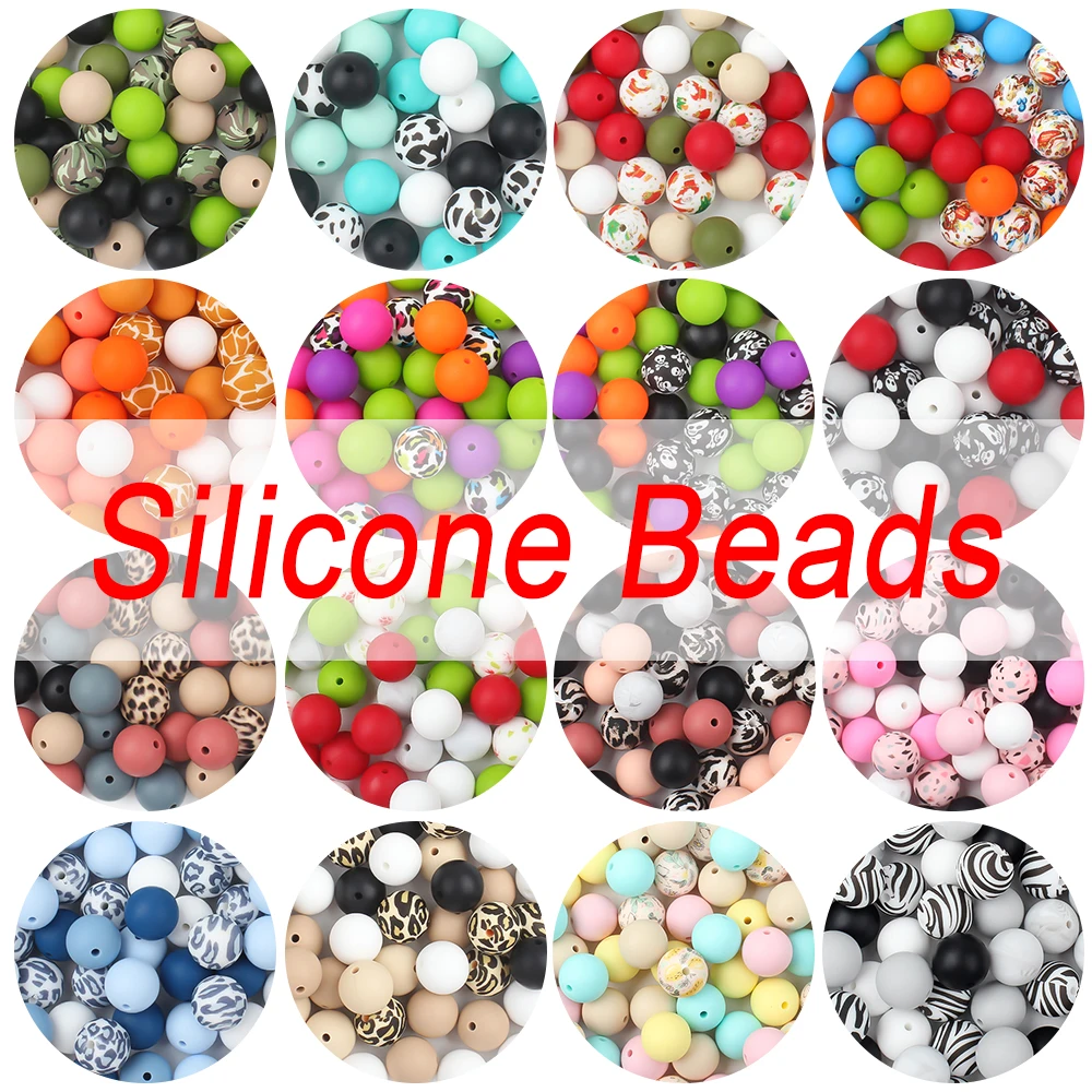 Silicone Baby Beads 10pcs 15mm Round Teether Teething Beads DIY Pacifier Chain Necklace Pendant Toys Pen Decorate Accessories teething toys silicone teething toys baby teething toys silicone beads silicone teether silicone teething beads