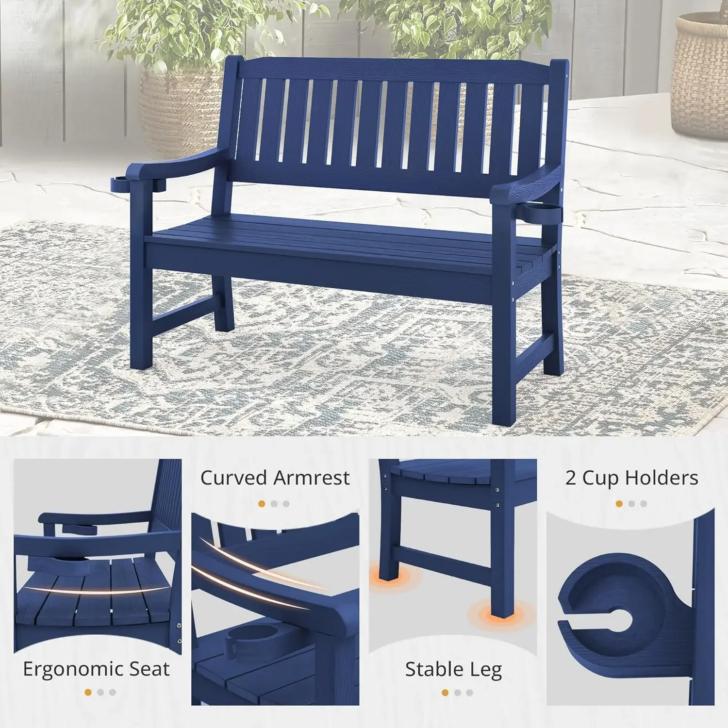 NEW-Outdoor Bench, 2-Person HDPS Garden Bench, Outdoor Benches Weatherproof, All-Weather Fade/Rot Resistant Patio Bench