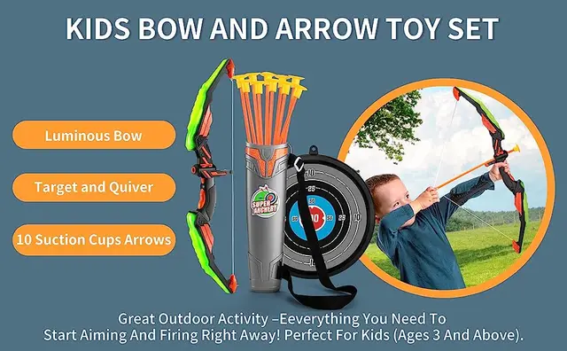 Discovery Bullseye Archery Set Kids LED Bow Arrow Set For Kids
