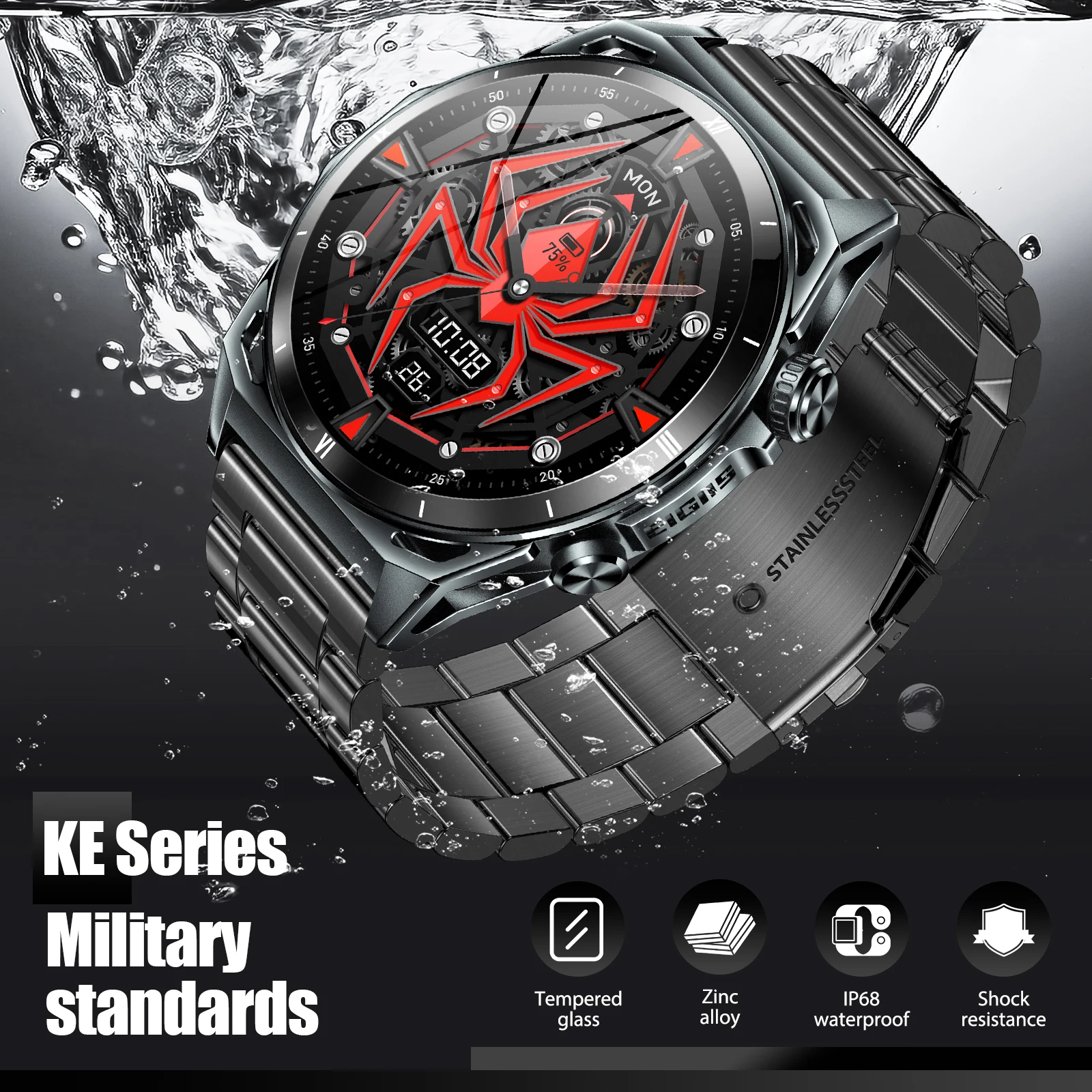 LaNikar New KE6 Smart Watch 1.43" AMOLED Display Men Black Sports Watch KE Series Bluetooth Call Health Monitor IP68 Waterproof - Image 4