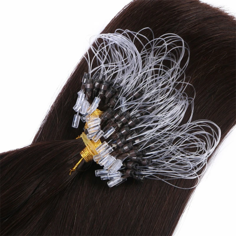 Remy Micro Ring Human Hair Extensions Straight Natural Virgin Pre Bonded Micro Loop 14"-30" Fusion