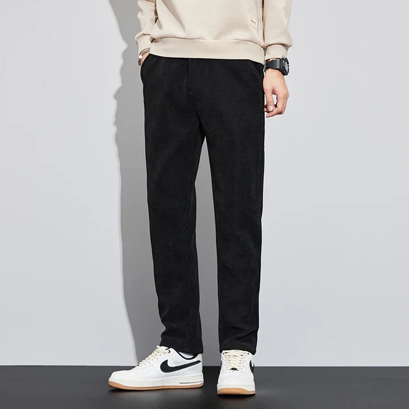 Spring 2024 New Fashion High-end Corduroy Slim All Match Straight Leg Casual Pants Jogger Trousers Men