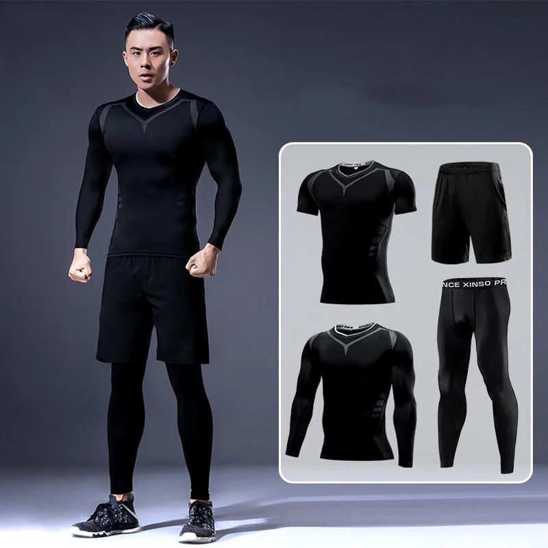Vierteiliges Sportset für Herren, schnell trocknende Strumpfhosen für Fitnessstudio, Basketball, Laufen und Outdoor-Aktivitäten, Conjuntos De Pantalones – Detail 13