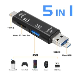 5 in 1 Multifunction USB 2.0 TYPE-C/Usb /Micro/USB/TF/SD Memory Card Reader OTG Card Reader Adapter Mobile Phone Accessories