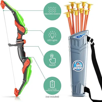 TEMI Kids Bow And Arrow Set LED Light Up. 10 Suction Cup Arrows, Target & Quiver. Lndoor And Outdoor Toys For Boys And Girls 3