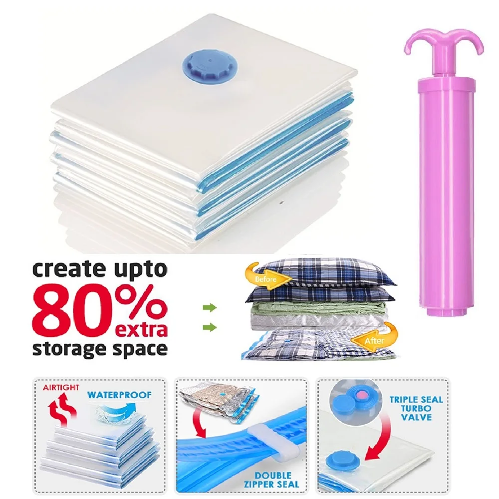 

Vacuum Storage Bags More Space Save Compression Travel Seal Zipper for Clothes Pillows Bedding Closet Home Organizer