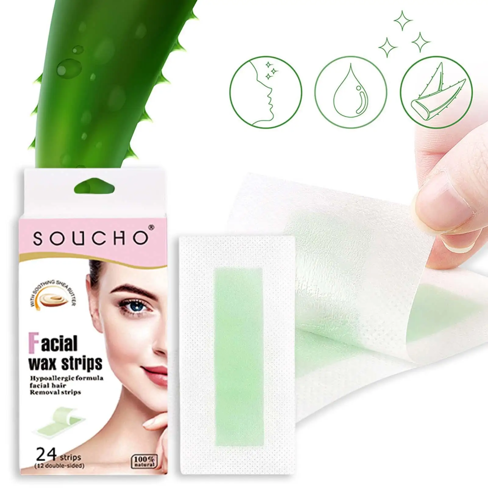 

24x Hair Removal Wax Strips Depilation Waxing Wipe Sticker Double Sided Cold Wax Paper for Body Face Bikini Leg Natural Formula