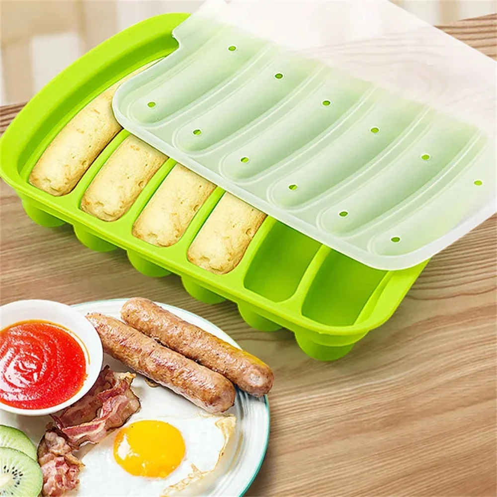 Sausage Maker Mould 6 Grids Silicone DIY Ham Hot Dog Making Moulds With Lid Kitchen Household Sausages Cake Baking Tools Molds sausage mold