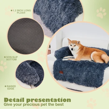 Dog Couch Bed Mat Fluffy Plush Dog Sofa Bed with Blanket, Pet Protector with Removable Washable Cover for Medium and Large Dogs 5