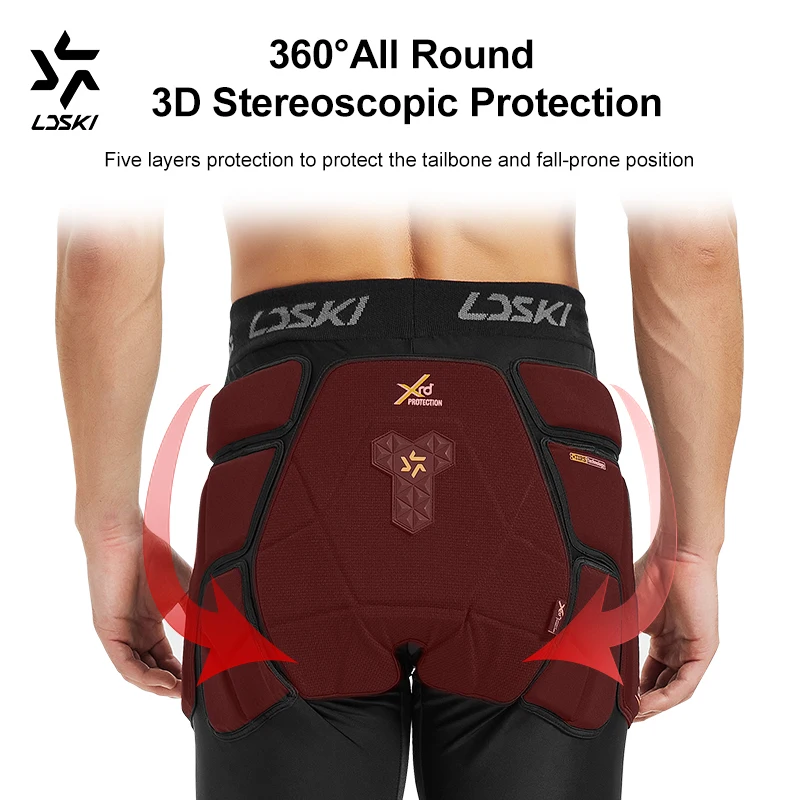 LDSKI Ski Protectors Five Layer Lightweight Thin Breathable Flexible Hip Knee Guard Snowboarding Protective Gears Women Men