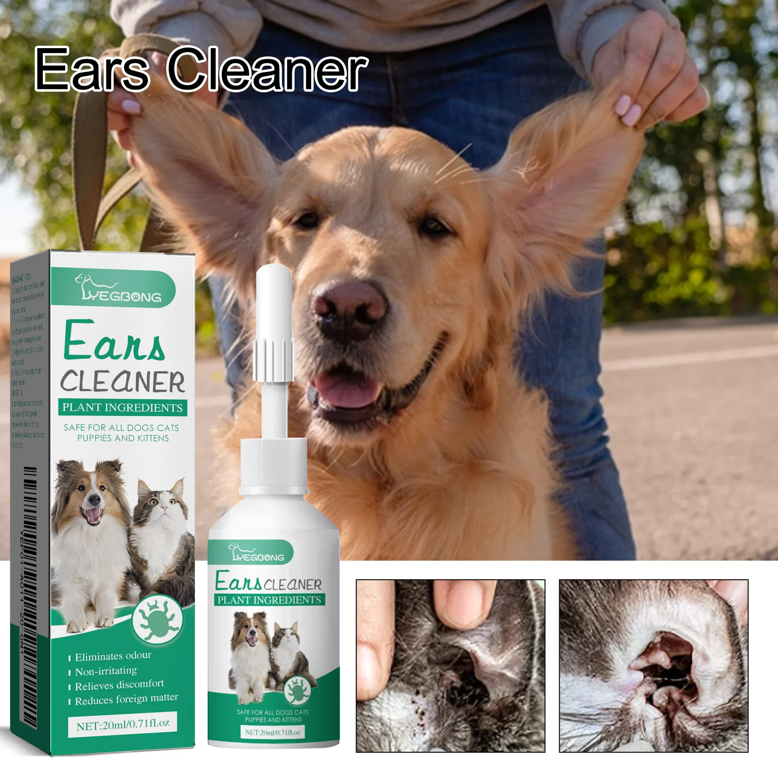 Pet Ear Cleaner Cat and Dog Ear Mite Relieve Discomfort Moisturize Clean Cleanse and Care Agent 60ml