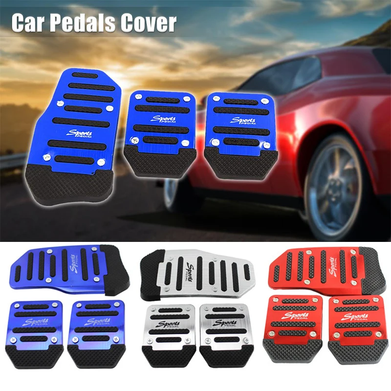 3Pcs/set Universal Aluminum Manual Transmission Non-Slip Car Pedal Cover Set Kit Pedali Red/Blue/Silver Auto Accessories