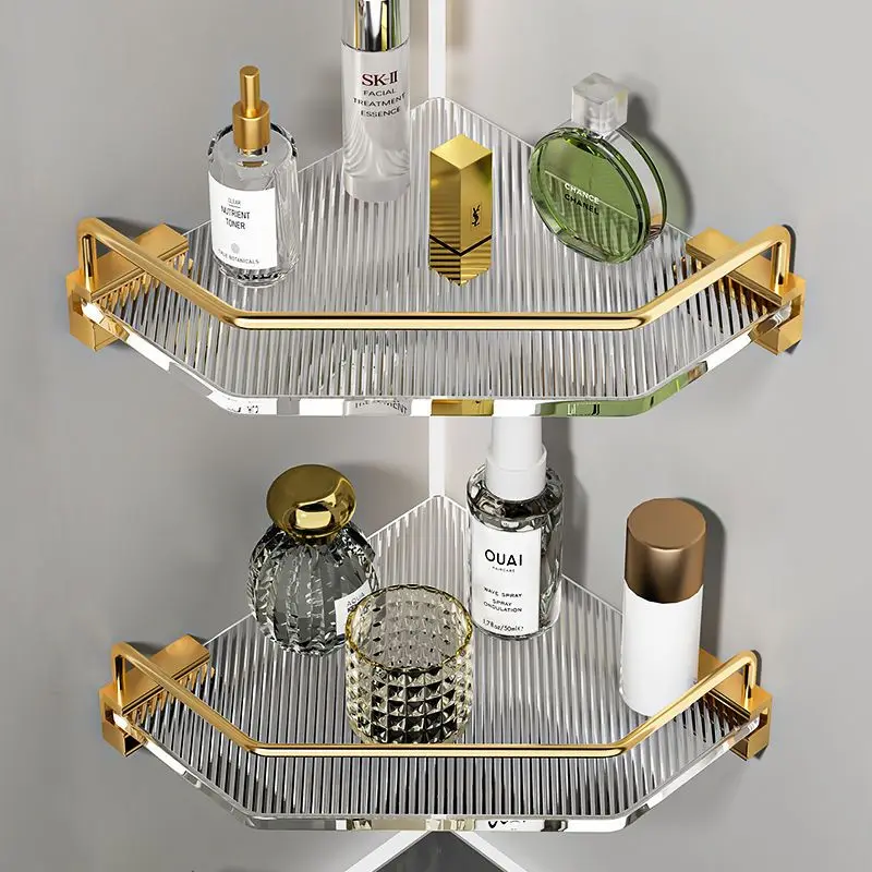 Acrylic Toilet Rack Free Punch Bathroom Light Luxury Golden Silver Tripod Shower Room  Storage  Accessories Shelf