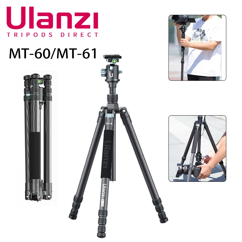 Ulanzi MT-61 탄소 섬유 삼각대, DSLR 카메라 망원경 휴대폰용, 수평 익스텐션 막대, 사냥 1.74m 높이, 여행용 모노포드