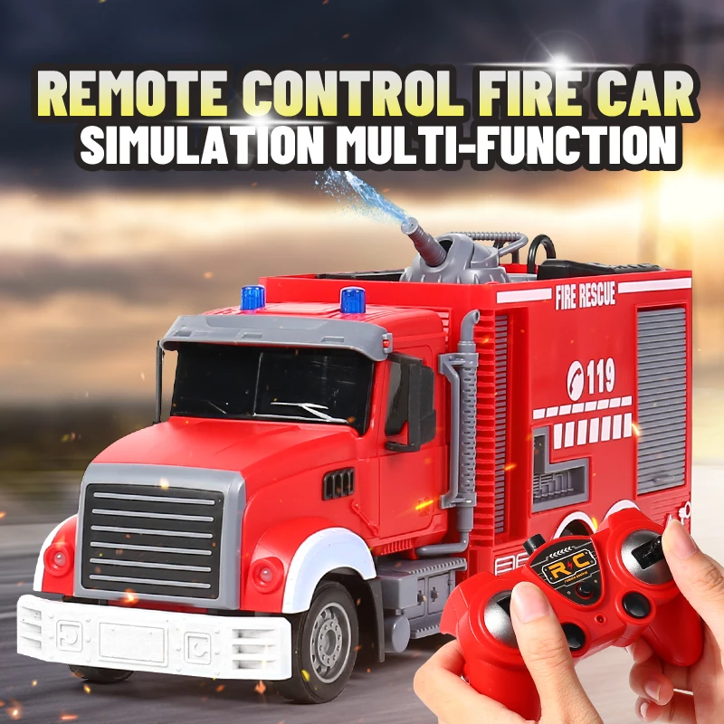 2.4G Remote Control Fire Truck Car Model Spray Water Ladder Simulation Rescue Engineering Vehicle Children Toy Boy Gift 2