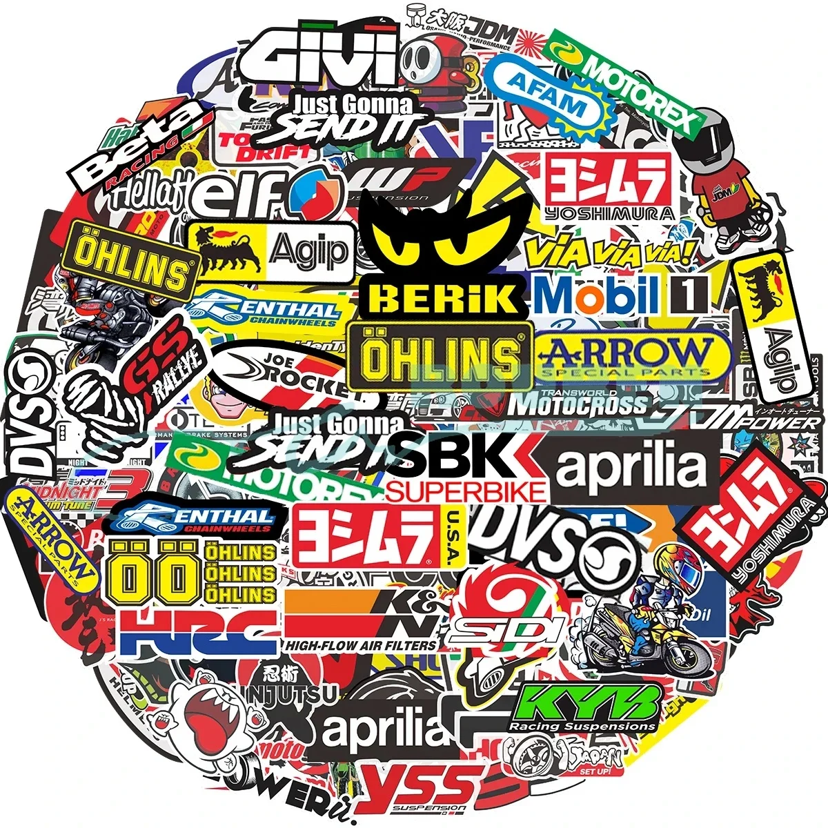 40/80pcs Random Motorcycle Stickers Decals Car Bike Helmet Moto Tank Racing Sponsor Logo Set For Honda Yamaha Kawasaki Suzuki italeri 1 22 scale suzuki rg 500 world champion 1982 rider 13 franco uncini gp racing bike diecast toy vehicle model motorcycle