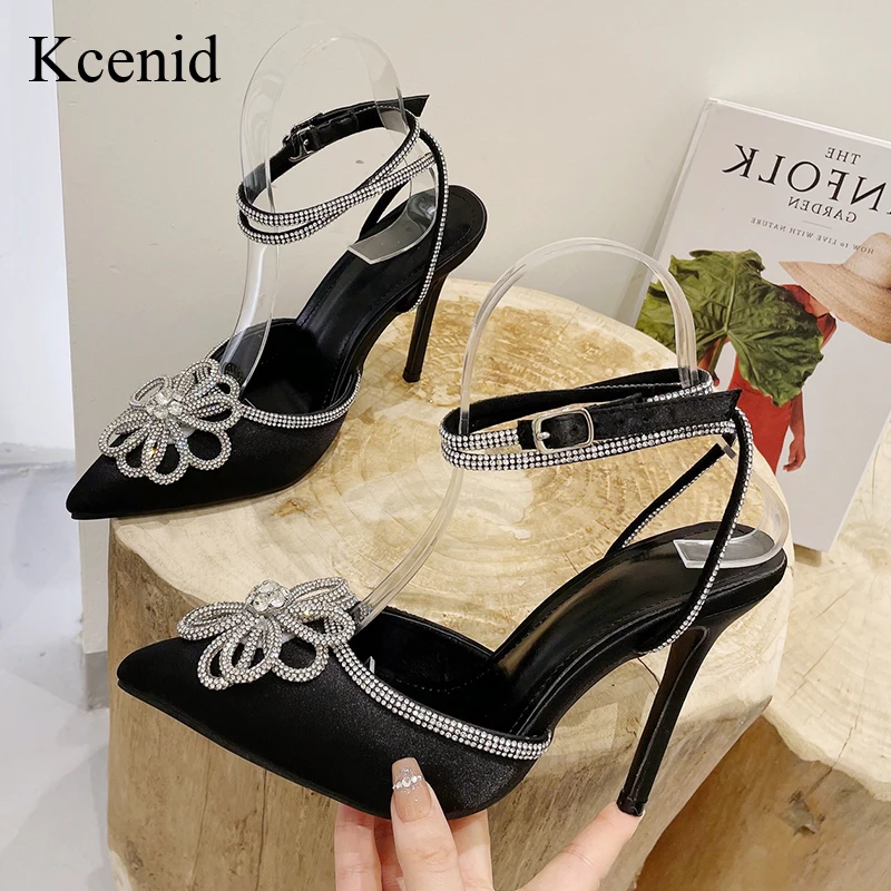 

Kcenid Runway Style Bling Rhinestones Women Pumps Crystal Flowers Silk Summer Lady Shoes Sexy Pointed Toe High Heels Prom Shoes