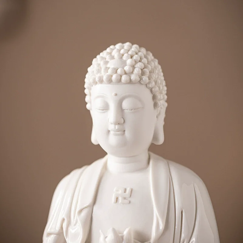 White Porcelain Amitabha Buddha Statue, Standing on Lotus Sculpture for Home Altar, Yoga Buddhist Figurine, Serenity & Protectio