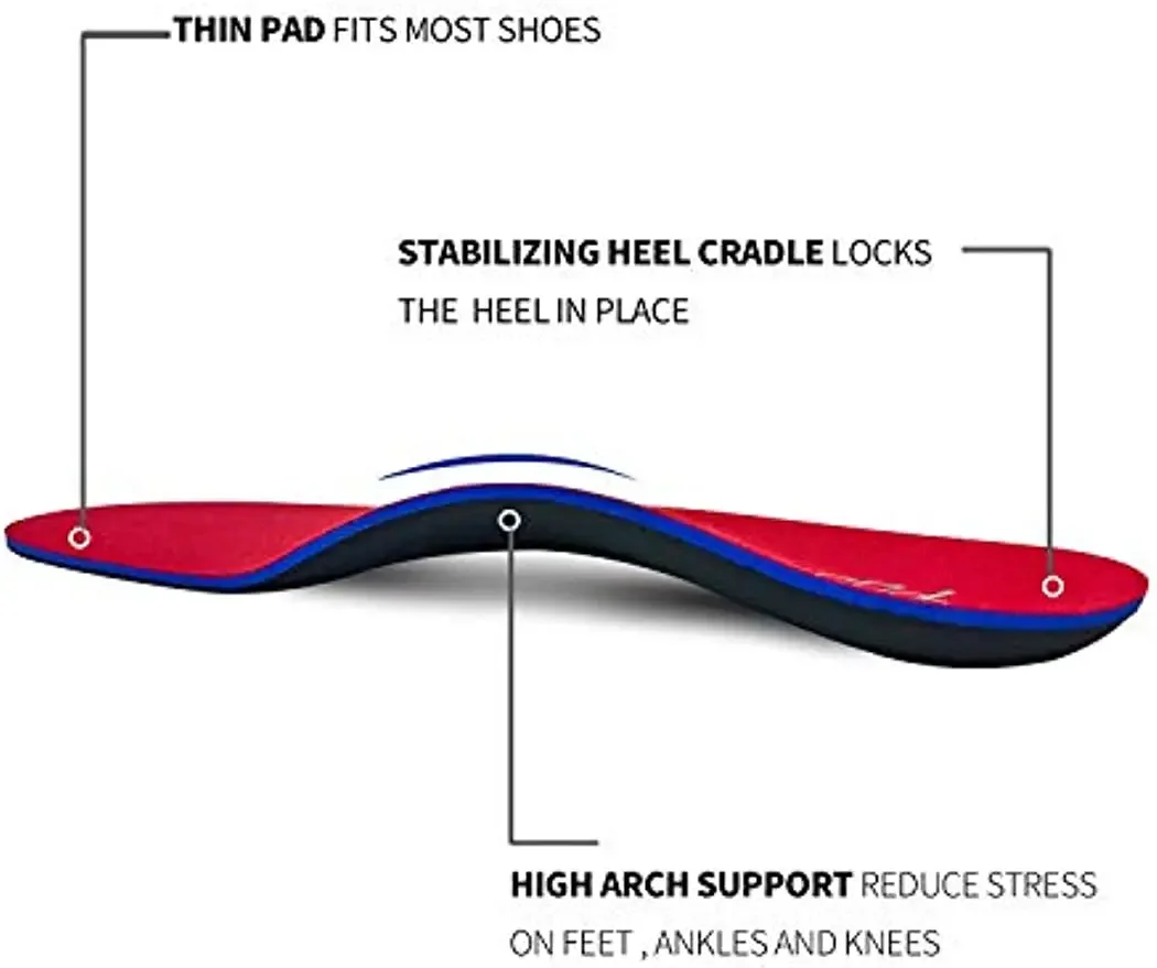 PCSsole Orthopedic insoles Arch Support Shoe Inserts for Flat Feet,Feet Pain,Plantar Fasciitis,Insoles for Men and Women Red