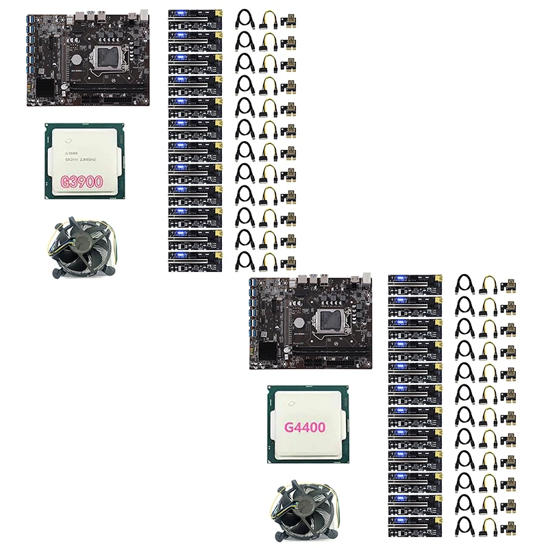 mother board of computer B250 BTC Mining Motherboard with 12X009C PLUS PCIE Riser Card+CPU+Cooling Fan 12 PCIE to USB3.0 LGA1151 DDR4 DIMM top motherboard for pc