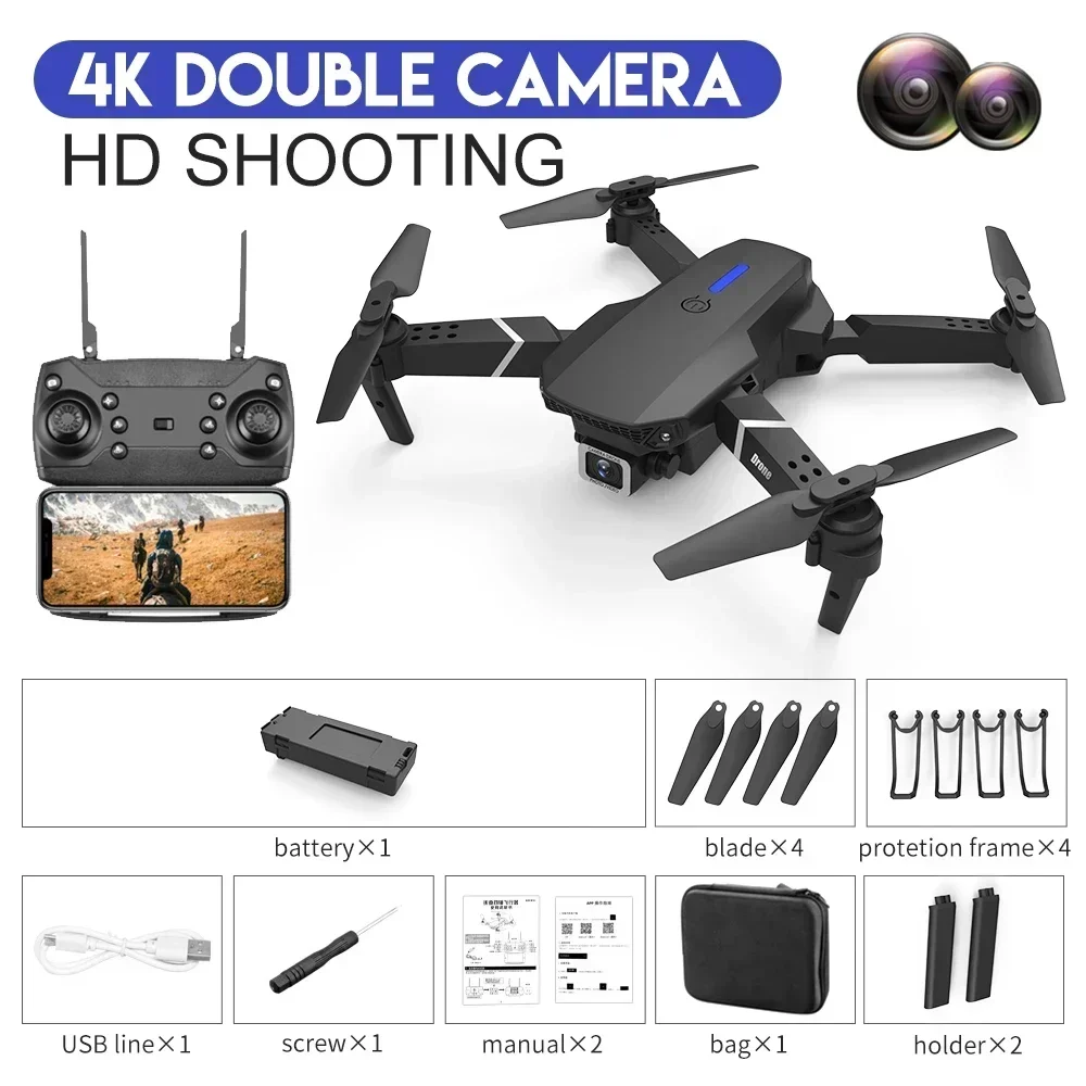 New E88 Pro FPV Drone with HD 4K 1080P Camera, WIFI, Height Hold, Foldable RC Quadcopter Helicopter Toy Gift drone quadcopter