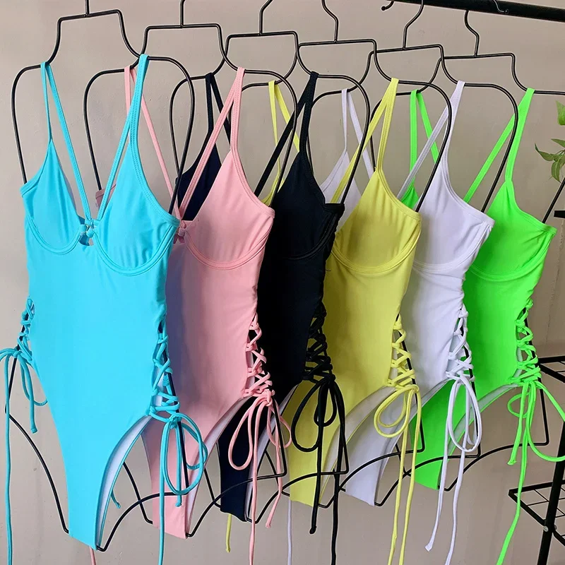 Splicing High Cut Out One Piece Swimsuit Women Tassel Swimwear Female Sexy Bathing Suit String Leopard Bikini Monokini Lady women sport swimsuits women swim dresses women bikini sets women bodysuits