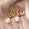 Boucles d'oreilles créoles en acier inoxydable pour femmes, pendentif en forme de goutte d'eau, Imitation de perles, tempérament Simple, bijoux cadeaux pour les déplacements quotidiens