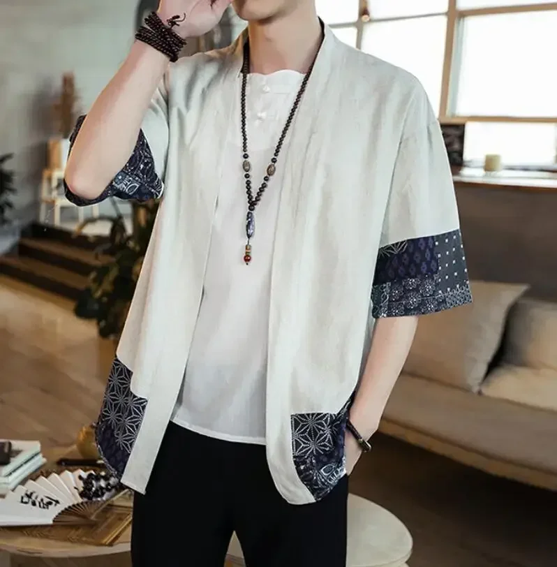 Kimono Japanese Costume Men Coat Harajuku Style Tops Japan Haori Cardigan Chinese Traditional Jacket Loose Shirt Yukata Coats