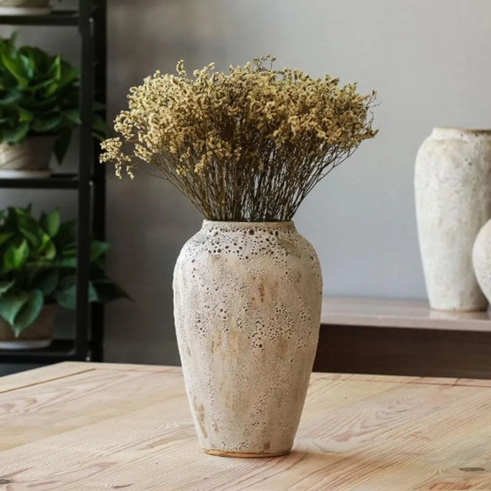 Ceramic Vase,Farmhouse Tall Vase,Rustic Home Deco Pottery, Minimalist Nordic Boho Style for Living Room,Pampas Grass,Enterway - Image 3