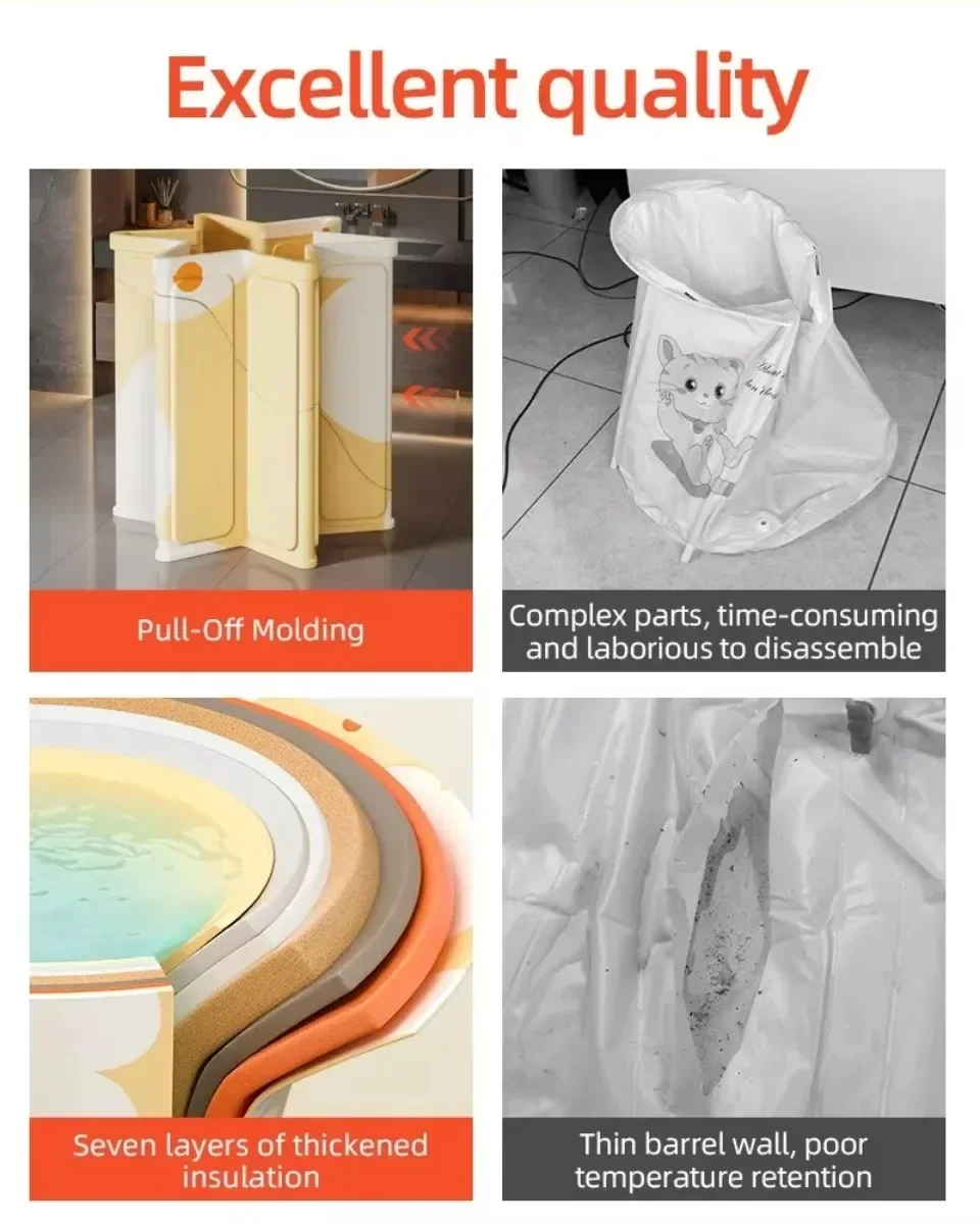 New foldable bathtub for adults, home use, bathroom bathtub with insulation cover, winter bathroom full-body bathing tub, SPA