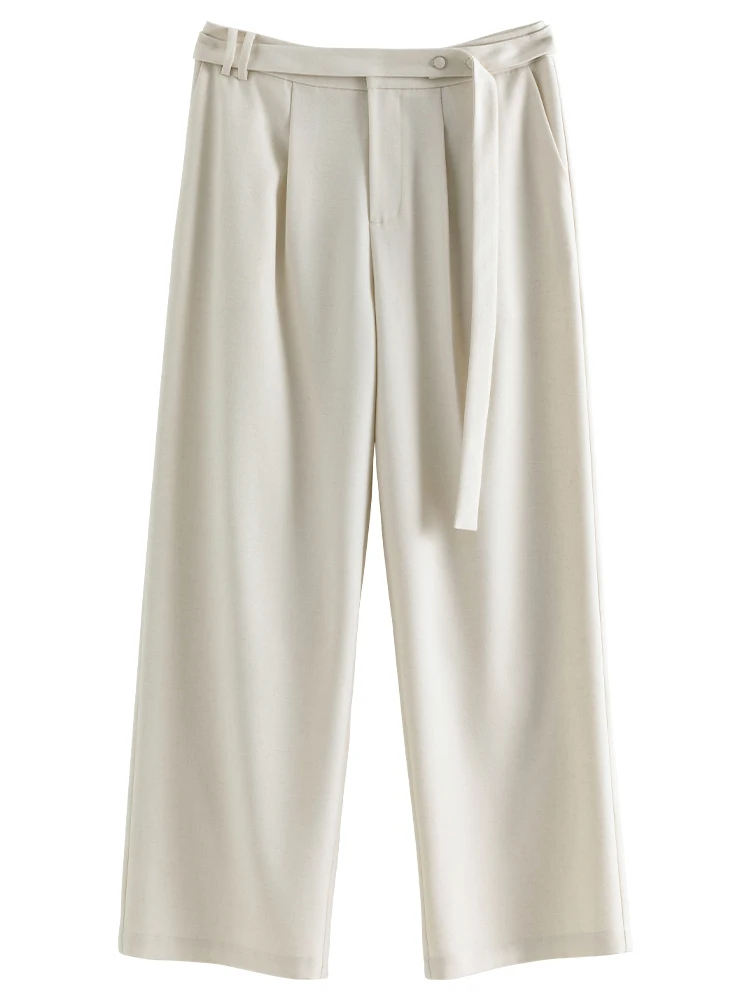 DUSHU All-match Commuter Style Drapey Straight Casual Linen Wide-leg Pants for Women 2024 Summer Office Lady Trousers 24DS82013