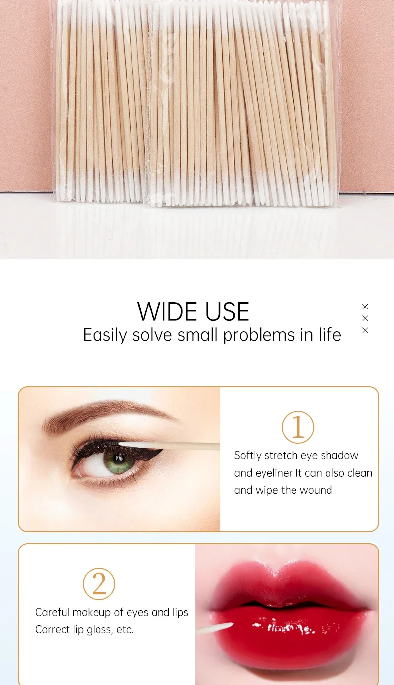 Description Picture 2 of itemWholesale Disposable Ultra-small Swab 100pcs Brushes Tools Wood Double-end Cotton Lint Free Micro  Glue Removing