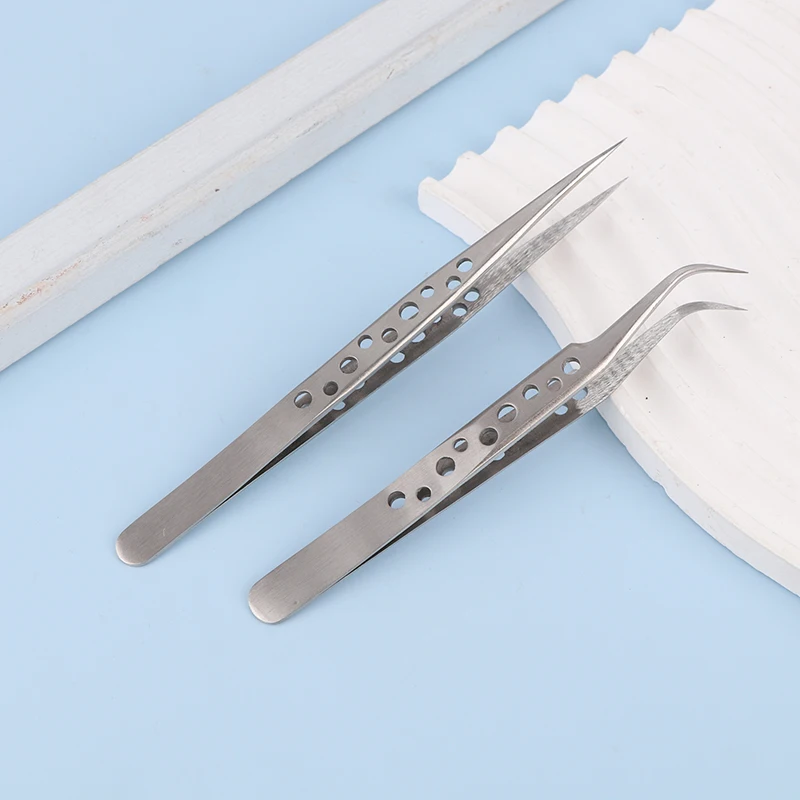 2Pcs 140/120mm 산업용 스테인레스 스틸 핀셋 전자 제품 정전기 방지 곡선형 스트레이트 팁 정밀 핀셋