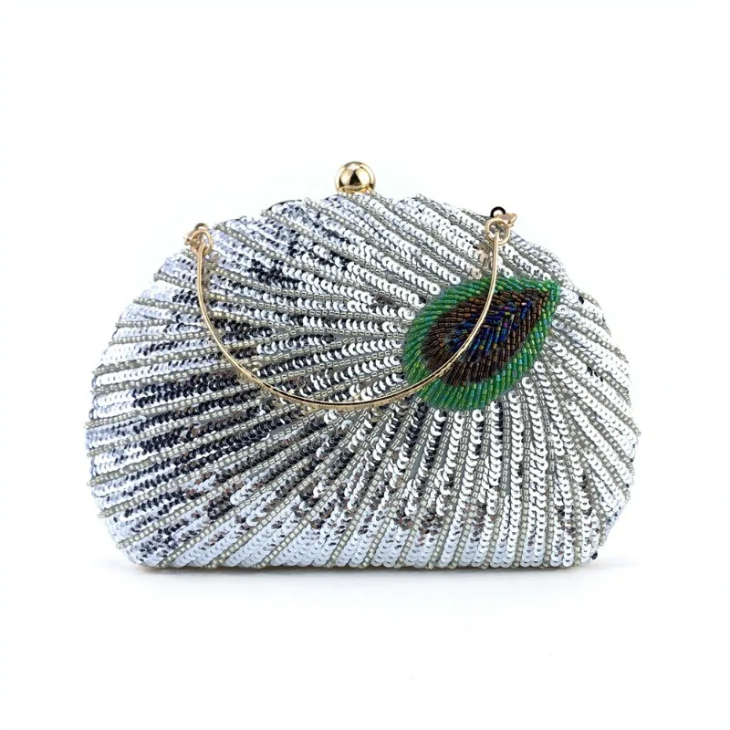 Peacock Evening purse Clutch inside silver color front Peacock Evening purse Clutch inside silver color front