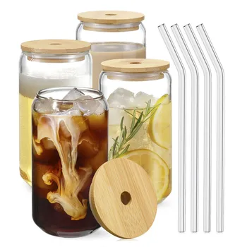 Leeseph Tazza da caffè Tazza in vetro con coperchio e cannuccia Caffè trasparente Tè Latte Succo Tazza per bere freddo Bar Accessori da cucina 1