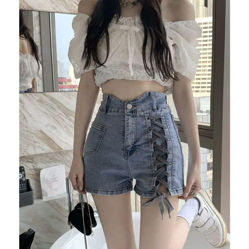 

Women's Denim Shorts Jean High Waist Strap Womens Woman Clothes Y2k Fashion Cute Pants Clothing 2023 Trend Short Summer Korean