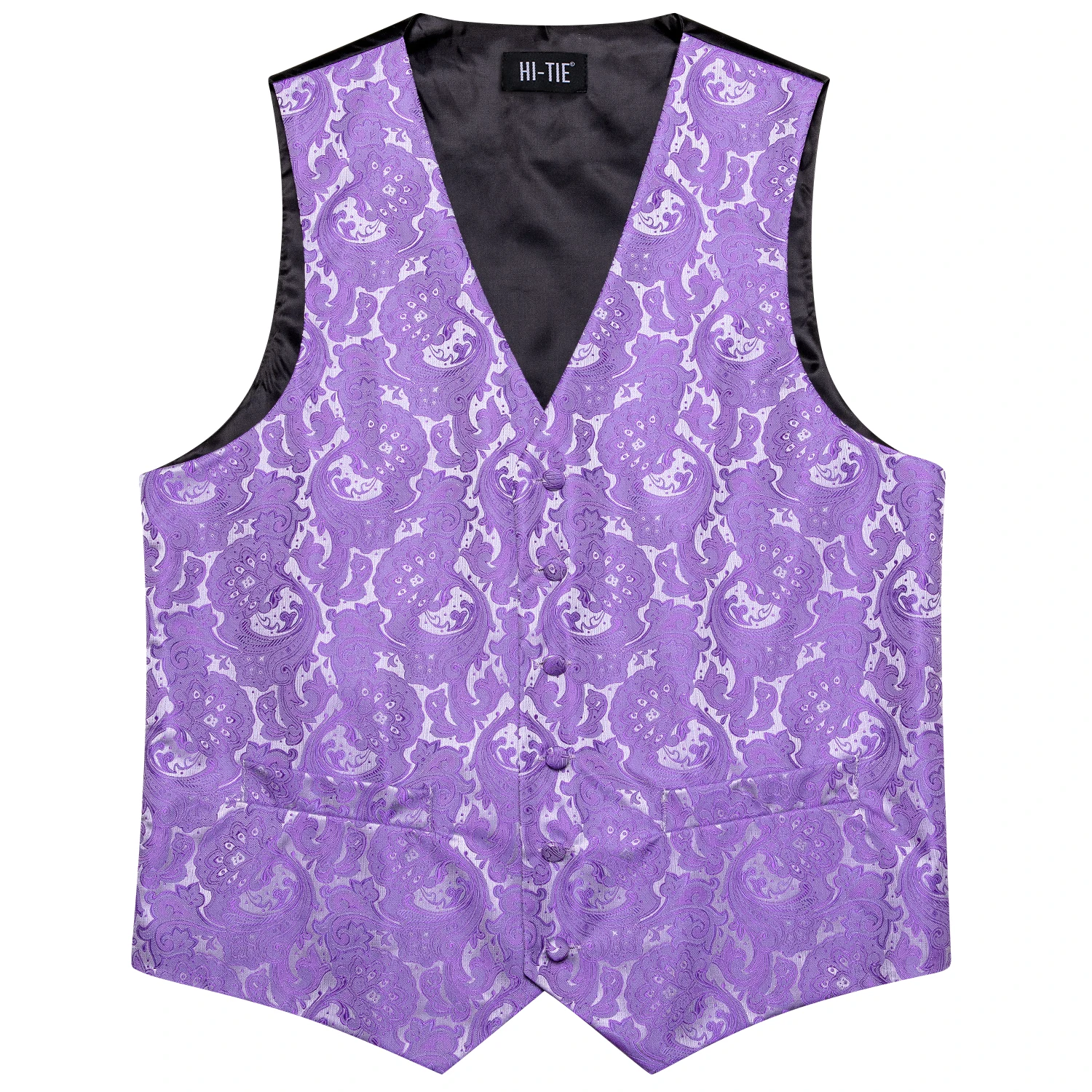 Elegant Purple Silk Mens Vests Tie Fashion Paisley Jacquard Sleeveless Jacket 4PC Hanky Cufflink Paisley Suit Waistcoats Wedding 3