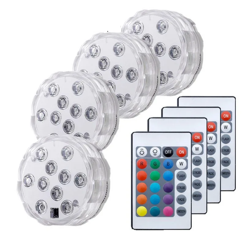 Description Picture 2 of item10leds RGB Led Submersible Light Underwater Night Lamp Battery Operated Garden Swimming Pool Light for Wedding Party Vase Bowl