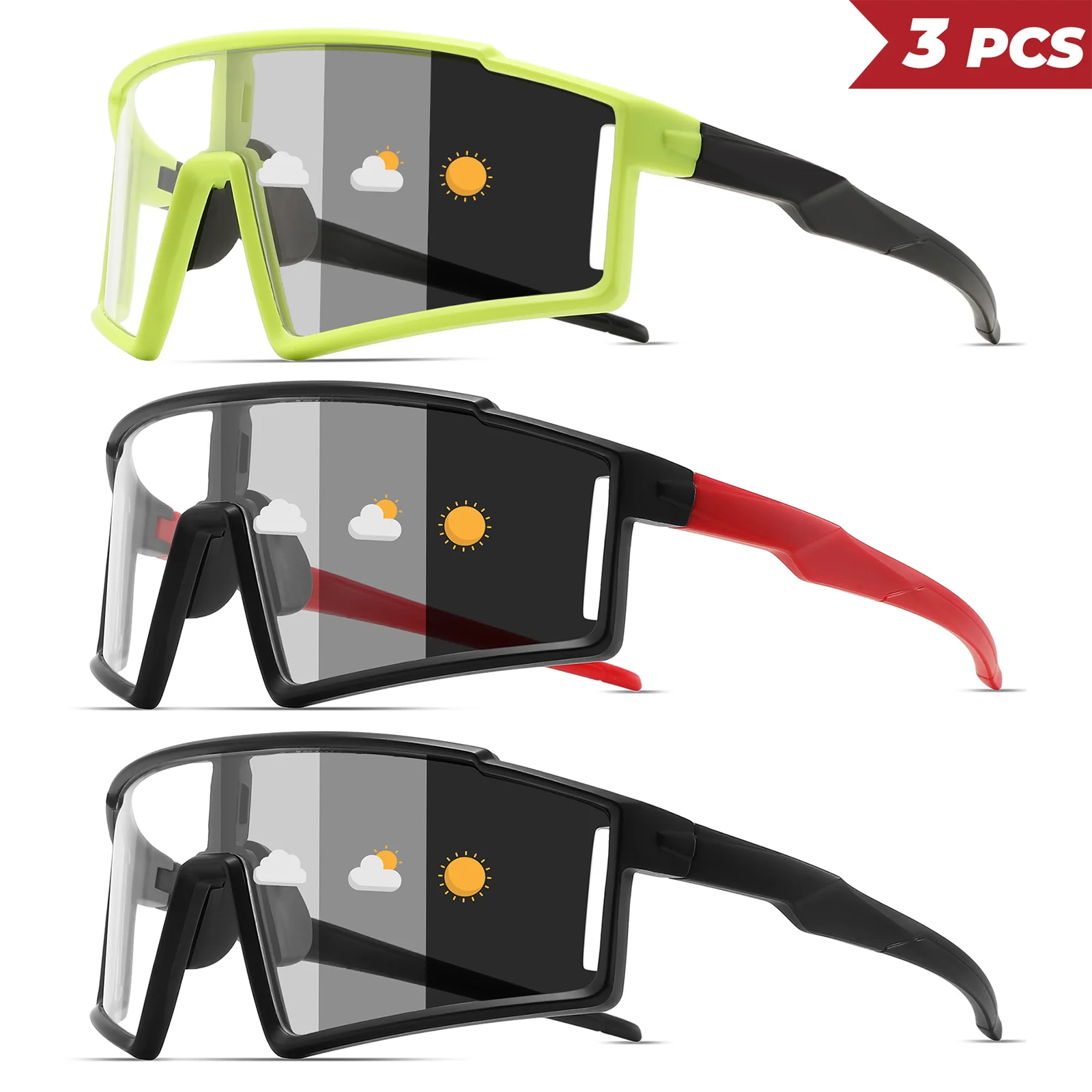 3 Stück Premium Übergroße Photochrome Sportsonnenbrille - Einteilige Linse, UV400 Unisex für Radfahren, Wandern & Outdoor-Abenteuer – Detail 6